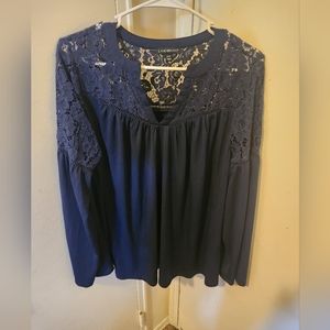 Lane Bryant navy blue lace blouse